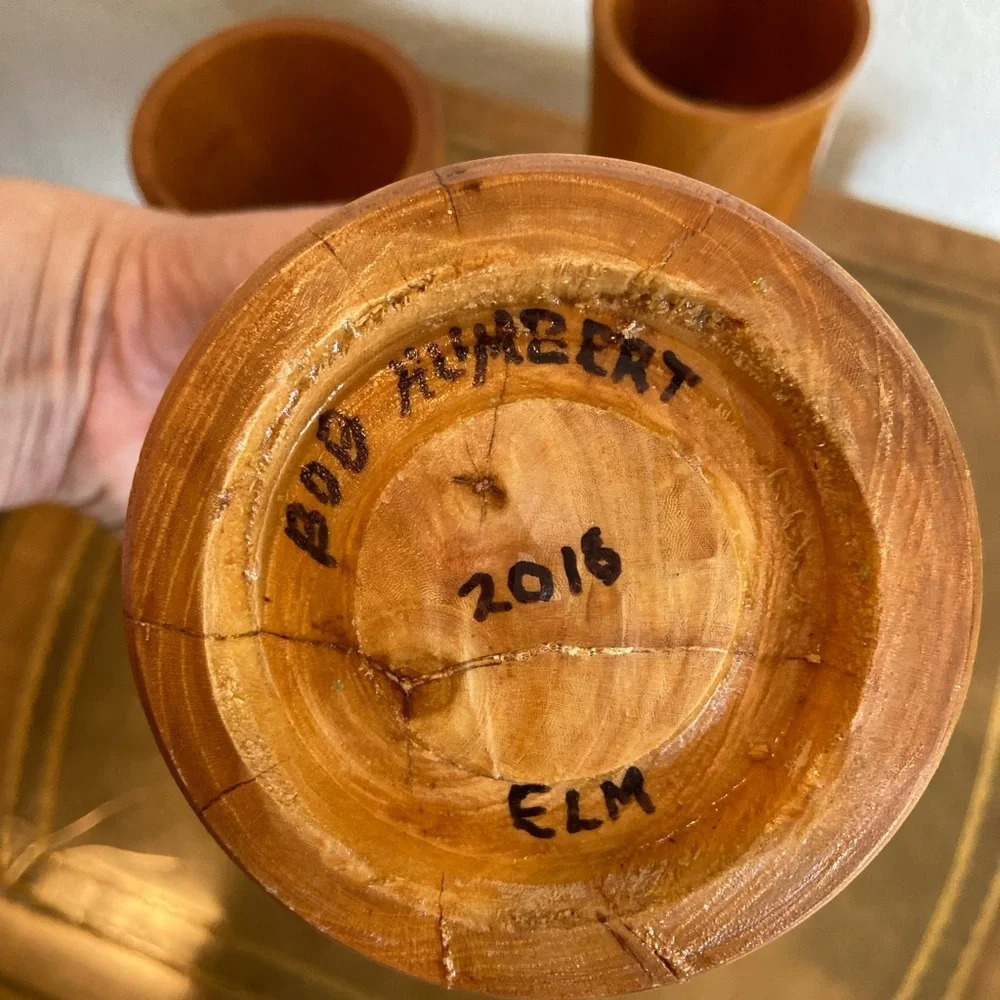 Set of 3 Turned Wood Bob Humbert Goblet Cups Elm Cherry Dogwood - Picture 5 of 12